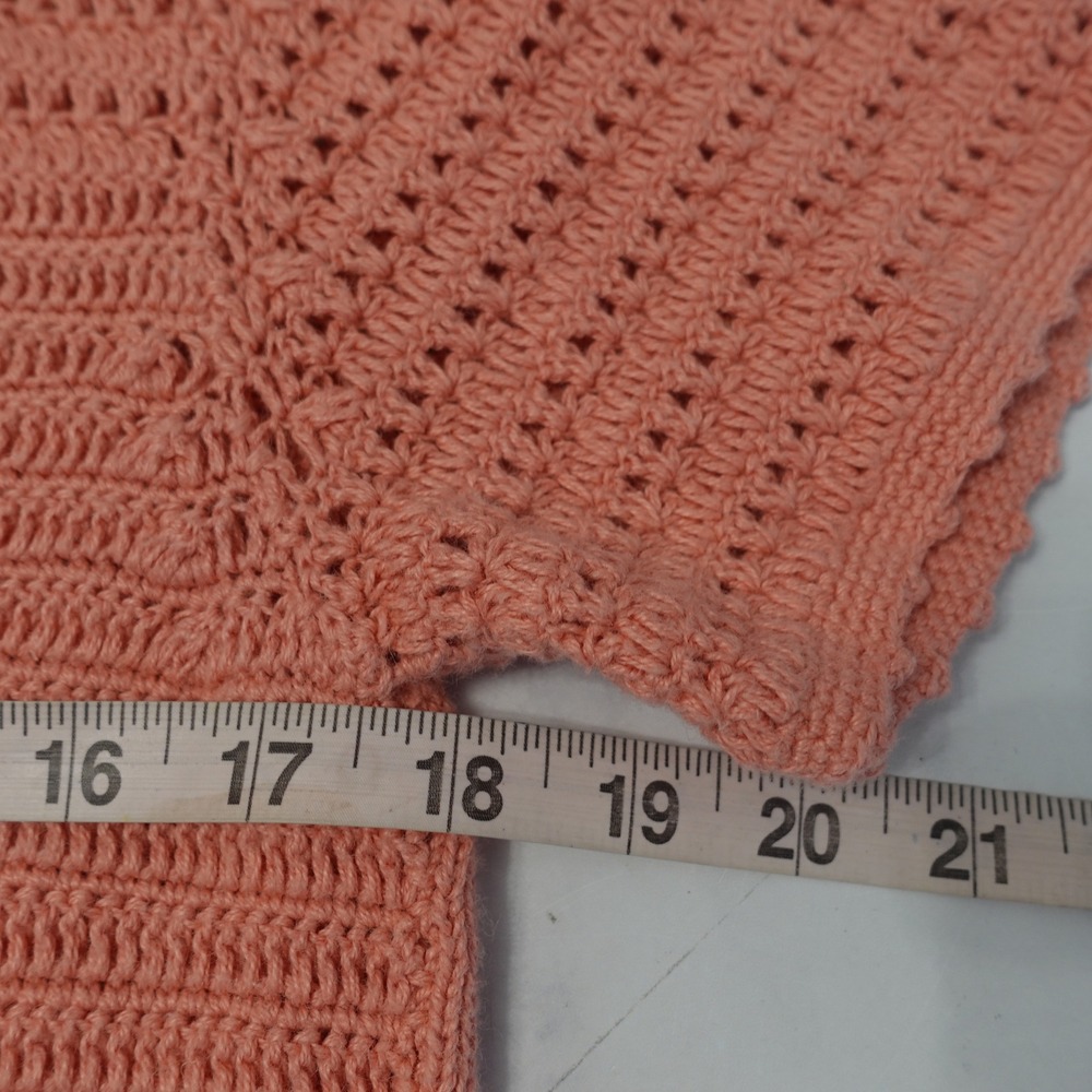 Vintage Crochet Knit Cardigan Coral Peach Medium Granny Cottage Ramie Pastel Top - Picture 7 of 9